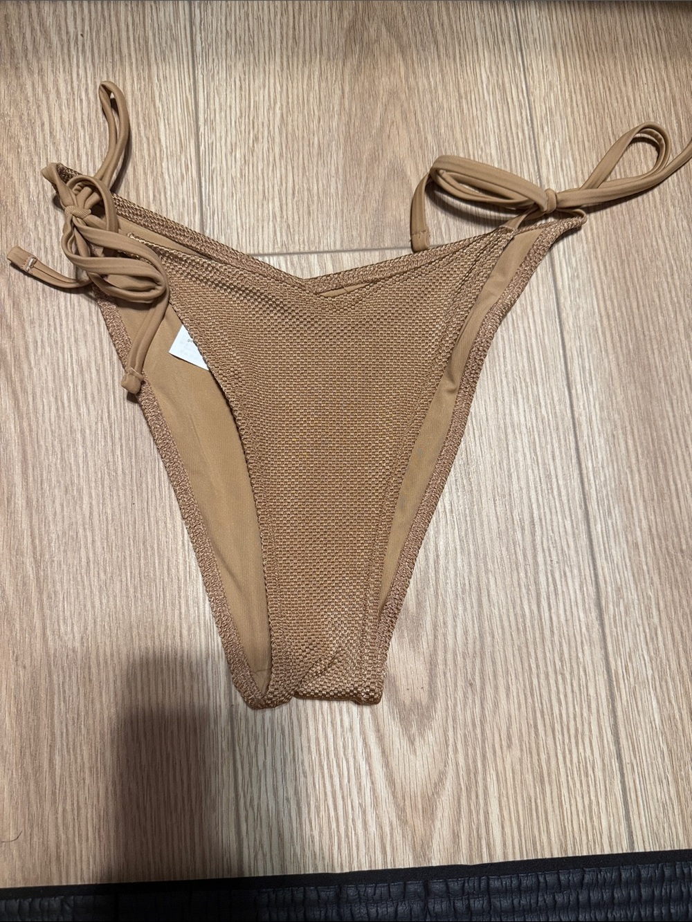 aerie Textured Tie-Side Bikini Bottom — Brown Tan